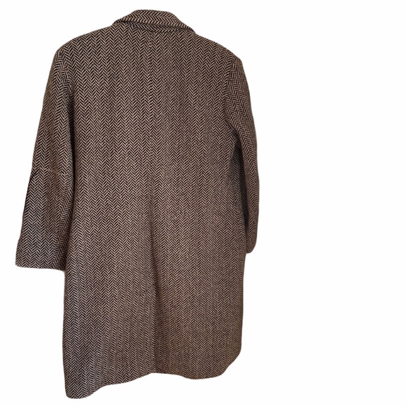 Herringbone Classic Black and White Wool Pea Coat, Small - Picture 4 of 8